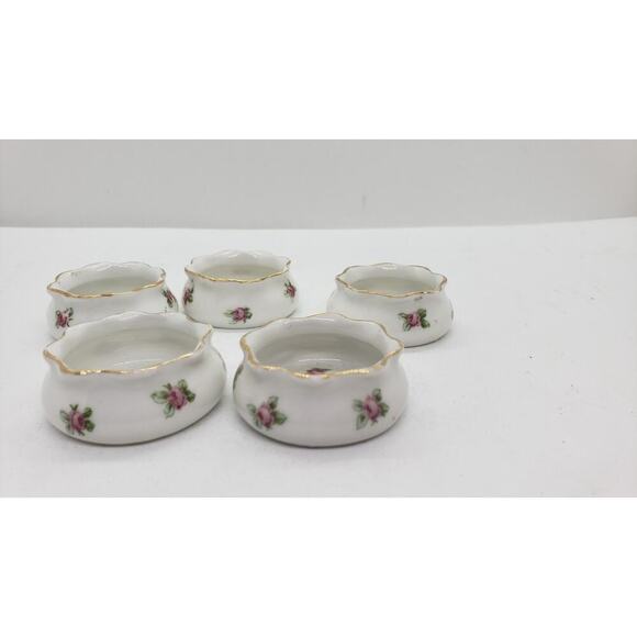 5 Antique Salt Cellar Server Tiny Bowl White Porcelain Pink Roses Austria Vtg - Picture 5 of 11